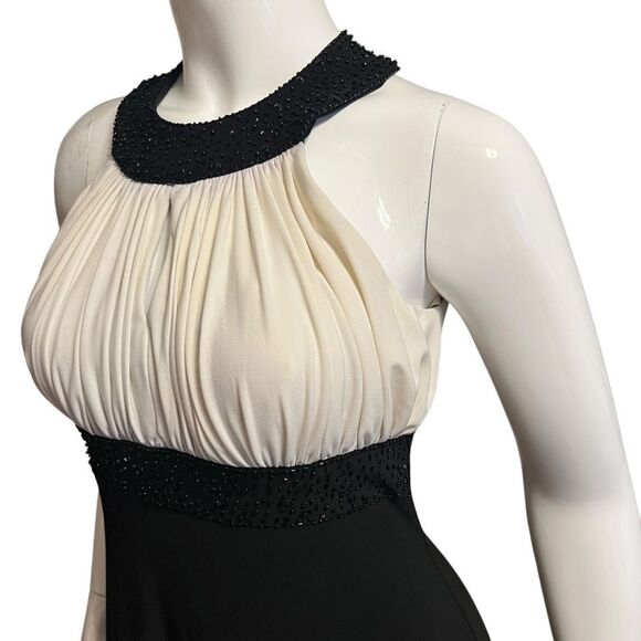 Elegant Black & Cream Beaded Midi Dress Size 6 - Picture 2 of 10